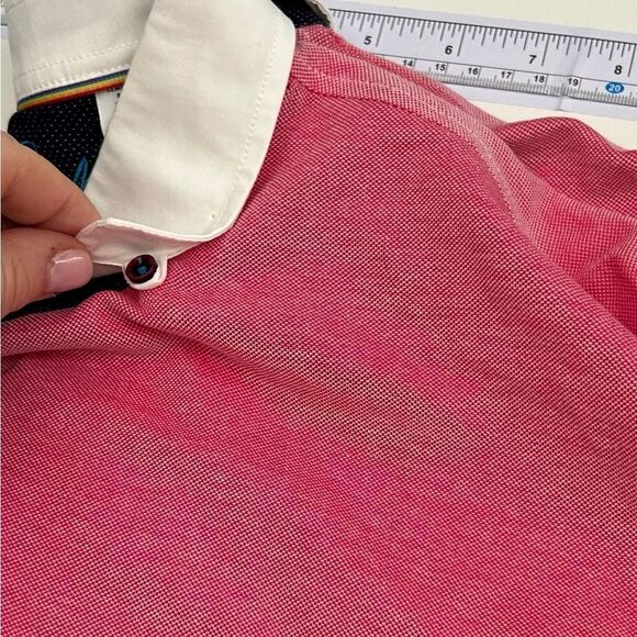 Robert Graham Red Pink 100% Cotton Short Sleeve Polo Shirt Size Medium - Picture 3 of 9